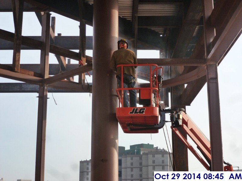 Continued welding the tube steel at the top of the Main steel column Facing East (800x600)